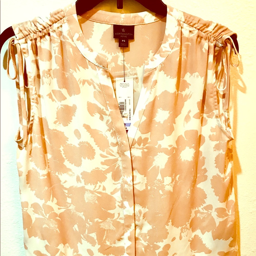 Worthington V Neck Woven Blouse-Petite